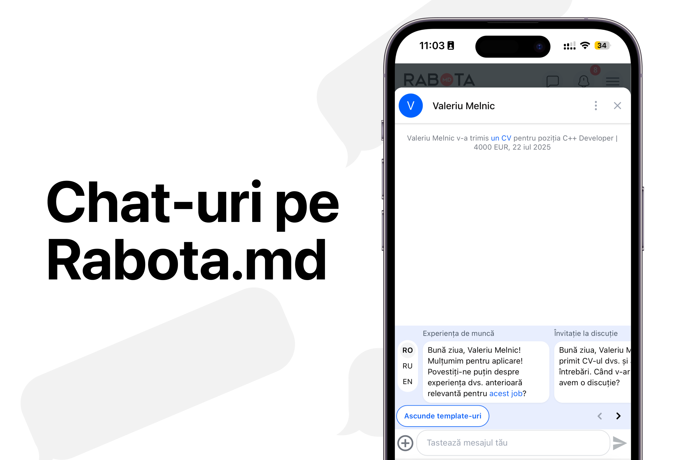 Un instrument nou pe Rabota.md: chat-uri între angajatori și candidați